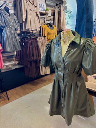 Green Pleather Cinched Waist Dress – lifestyle
