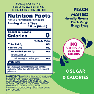 Sugar Free Peach Mango Energy Syrup - 375ml - Just Believe Boutique