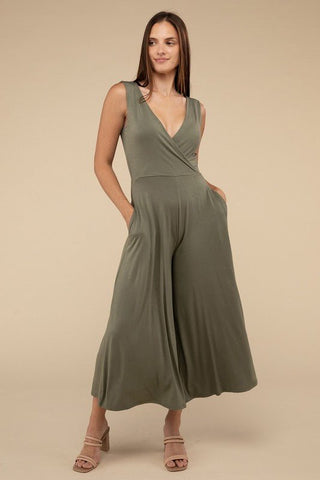 Surplice Neckline Sleeveless Jumpsuit - Just Believe Boutique