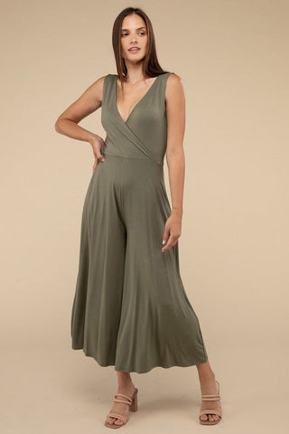 Surplice Neckline Sleeveless Jumpsuit - Just Believe Boutique