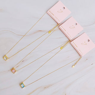 Sweet Square Pendant Necklace: Water Blue - Just Believe Boutique