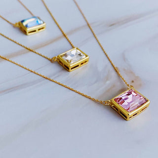 Sweet Square Pendant Necklace: Water Blue - Just Believe Boutique