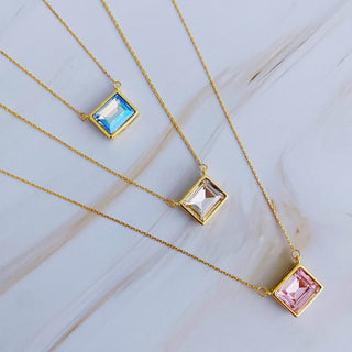 Sweet Square Pendant Necklace: Water Blue - Just Believe Boutique