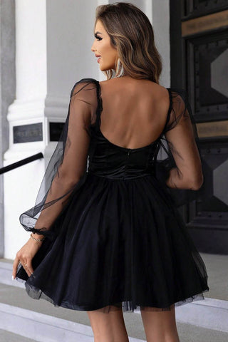 Sweetheart Neck Balloon Sleeve Mini Dress - Just Believe Boutique