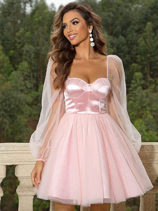 Sweetheart Neck Balloon Sleeve Mini Dress - Just Believe Boutique