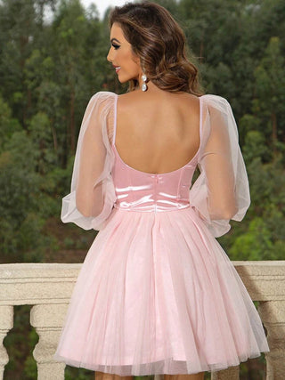Sweetheart Neck Balloon Sleeve Mini Dress - Just Believe Boutique