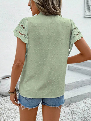 Swiss Dot Cutout Button Down Shirt - Just Believe Boutique