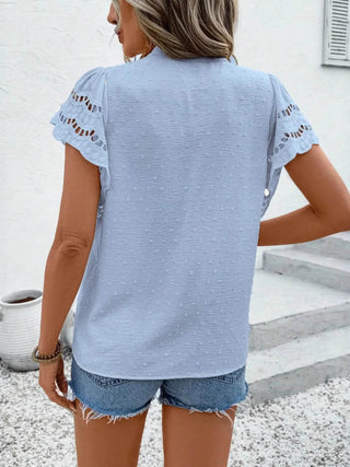 Swiss Dot Cutout Button Down Shirt - Just Believe Boutique