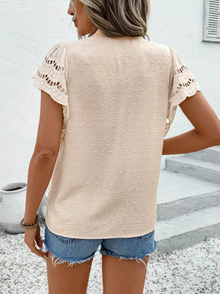 Swiss Dot Cutout Button Down Shirt - Just Believe Boutique