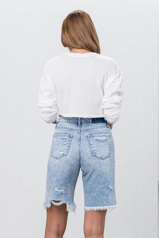 TAKE NO SLIT DISTRESSED DENIM BERMUDA SHORTS - Just Believe Boutique