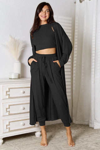 Tank, Pants, and Cardigan Set with Pockets - Just Believe Boutique