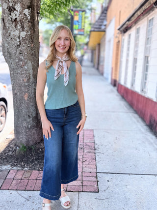 Sleeveless Tank Sweater – Sage – model photo
