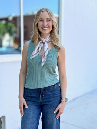 Sleeveless Tank Sweater – Sage – model photo