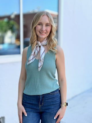 Sleeveless Tank Sweater – Sage – model photo