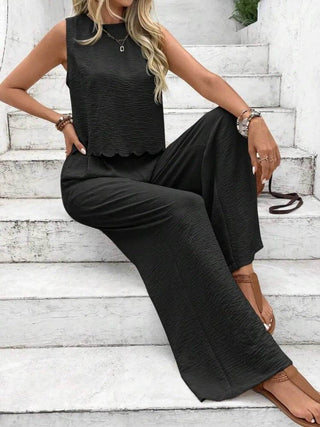 Tie Back Round Neck Top and Pants Set - Just Believe Boutique