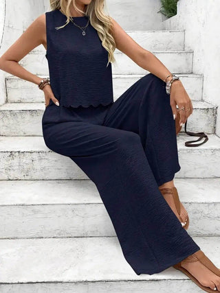 Tie Back Round Neck Top and Pants Set - Just Believe Boutique