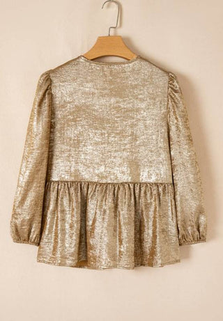 Tied Peplum Three-Quarter Sleeve Blouse - Just Believe Boutique