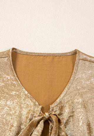 Tied Peplum Three-Quarter Sleeve Blouse - Just Believe Boutique
