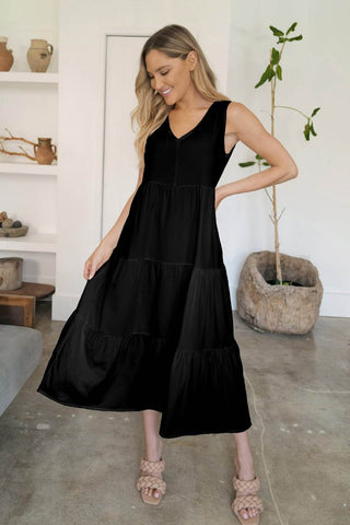 Tiered V-Neck Sleeveless Dress - Just Believe Boutique