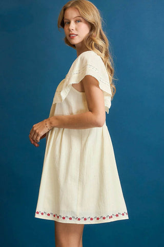 Umgee Embroidered Floral Flutter Sleeve Mini Dress - Just Believe Boutique