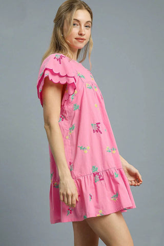 Umgee Floral Embroidered Short Sleeve Mini Dress - Just Believe Boutique