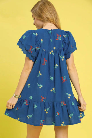 Umgee Floral Embroidered Short Sleeve Mini Dress - Just Believe Boutique