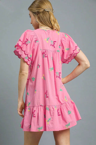 Umgee Floral Embroidered Short Sleeve Mini Dress - Just Believe Boutique