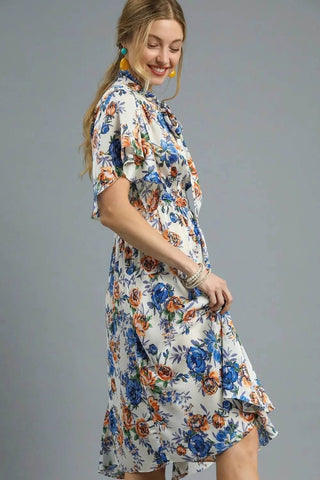 Umgee Floral Print Flutter Sleeve Dress - Just Believe Boutique