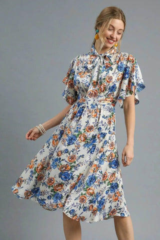 Umgee Floral Print Flutter Sleeve Dress - Just Believe Boutique