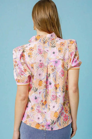 Umgee Floral Print Puff Sleeve Blouse - Just Believe Boutique