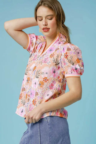 Umgee Floral Print Puff Sleeve Blouse - Just Believe Boutique