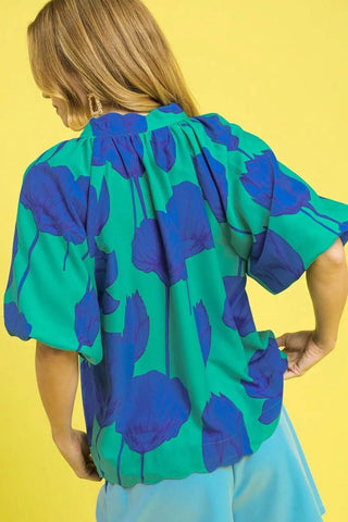 Umgee Floral Print Relaxed Fit Summer Blouse - Just Believe Boutique