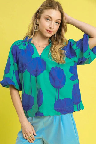 Umgee Floral Print Relaxed Fit Summer Blouse - Just Believe Boutique