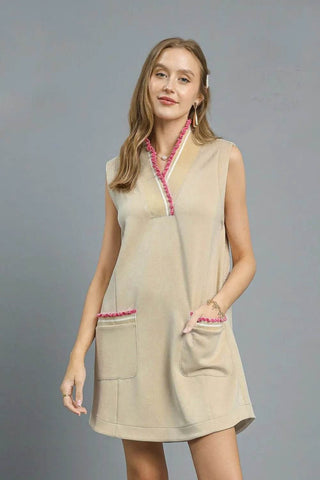 Umgee Frill Contrast Trim Sleeveless Mini Dress - Just Believe Boutique