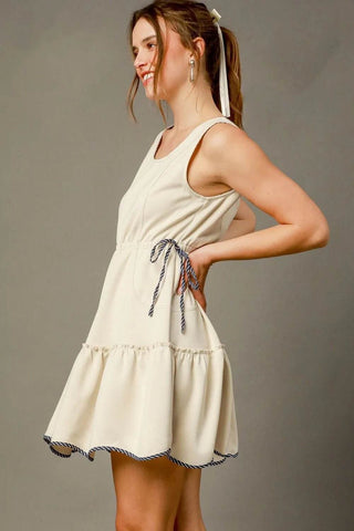 Umgee Frill Drawstring Waist Round Neck Mini Tank Dress - Just Believe Boutique