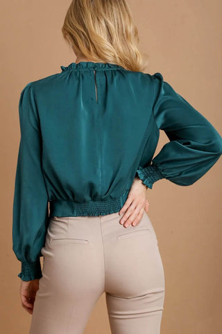 Umgee Frill Tied Hem Long Sleeve Blouse - Just Believe Boutique