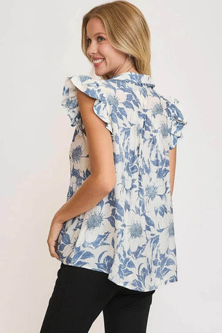 Umgee Full Size Botanical Print Babydoll Top Plus Size - Just Believe Boutique