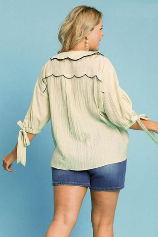 Umgee Full Size Embroidered Detail Button Down Shirt Plus Size - Just Believe Boutique