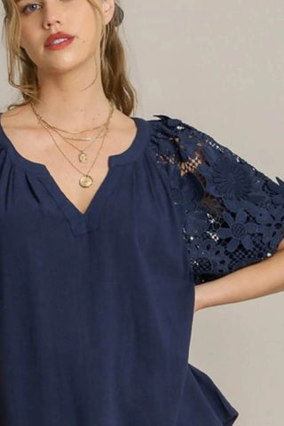 Umgee Full Size French Terry Boxy Cut Top with 3D Floral Sleeve Plus Size - Just Believe Boutique
