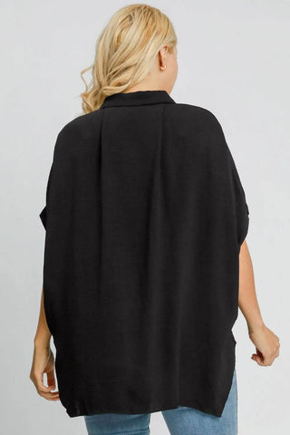 Umgee Full Size High-Low Button Up Short Sleeve Shirt - Just Believe Boutique