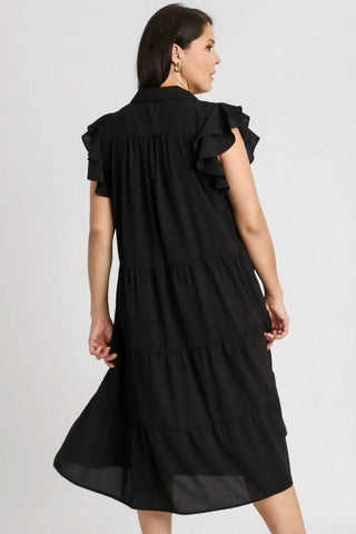 Umgee Full Size Johnny Collar Ruffle Cap Sleeve Tiered Dress Plus Size - Just Believe Boutique