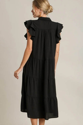 Umgee Full Size Johnny Collar Ruffle Cap Sleeve Tiered Dress Plus Size - Just Believe Boutique