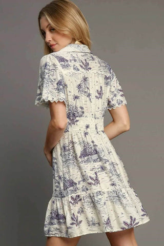 Umgee Full Size Landscape Print Collared Mini Dress Plus Size - Just Believe Boutique
