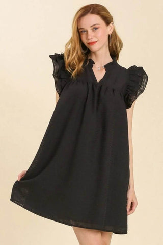 Umgee Full Size Layered Ruffle Sleeve Mini Dress Plus Size - Just Believe Boutique