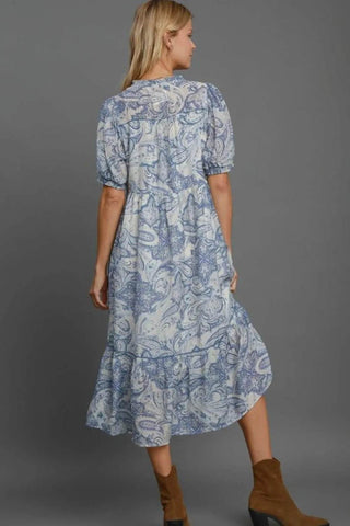 Umgee Full Size Printed Puff Short Sleeve Midi Dress Plus Size - Just Believe Boutique