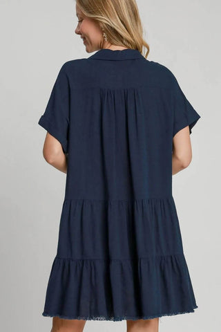 Umgee Full Size Raw Hem Folded Sleeve Tiered Dress Plus Size - Just Believe Boutique