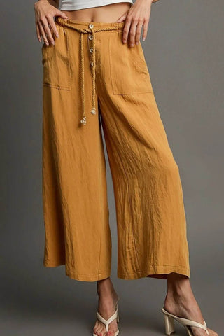 Umgee Full Size Rope Drawstring Wide Leg Pants Plus Size - Just Believe Boutique