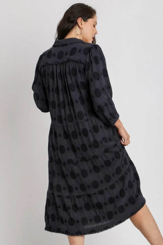 Umgee Full Size Solid Dotted Jacquard Midi Dress Plus Size - Just Believe Boutique