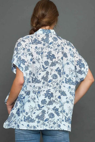 Umgee Full Size Two Tone Floral Print Top Plus Size - Just Believe Boutique