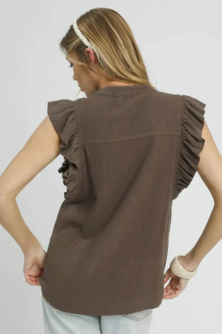 Umgee Linen Ruffle Sleeve Button-Down Shirt - Just Believe Boutique